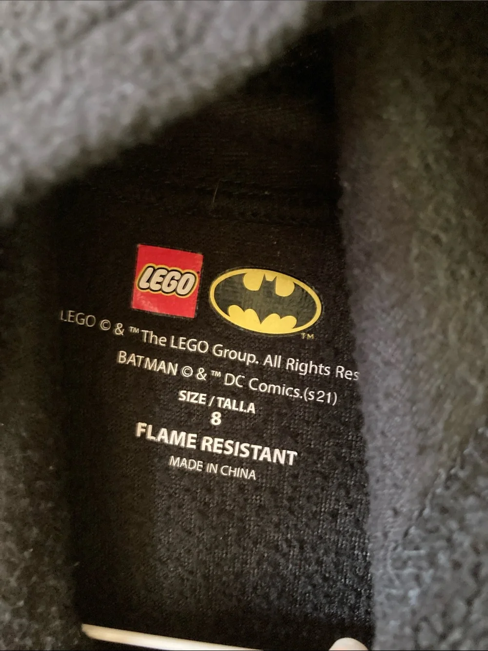 Boys Lego Batman black yellow one piece hooded pajamas size 8